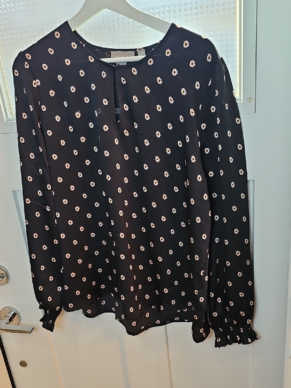 Ted Baker Black Blouse with Pale Pink Floral Dots